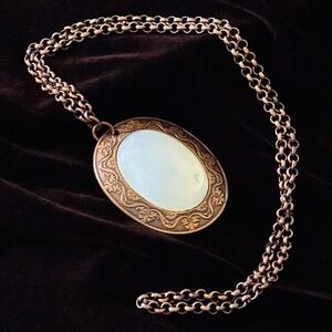 Vintage Elegant Solid Copper & Opalite Necklace Pendant & Chain